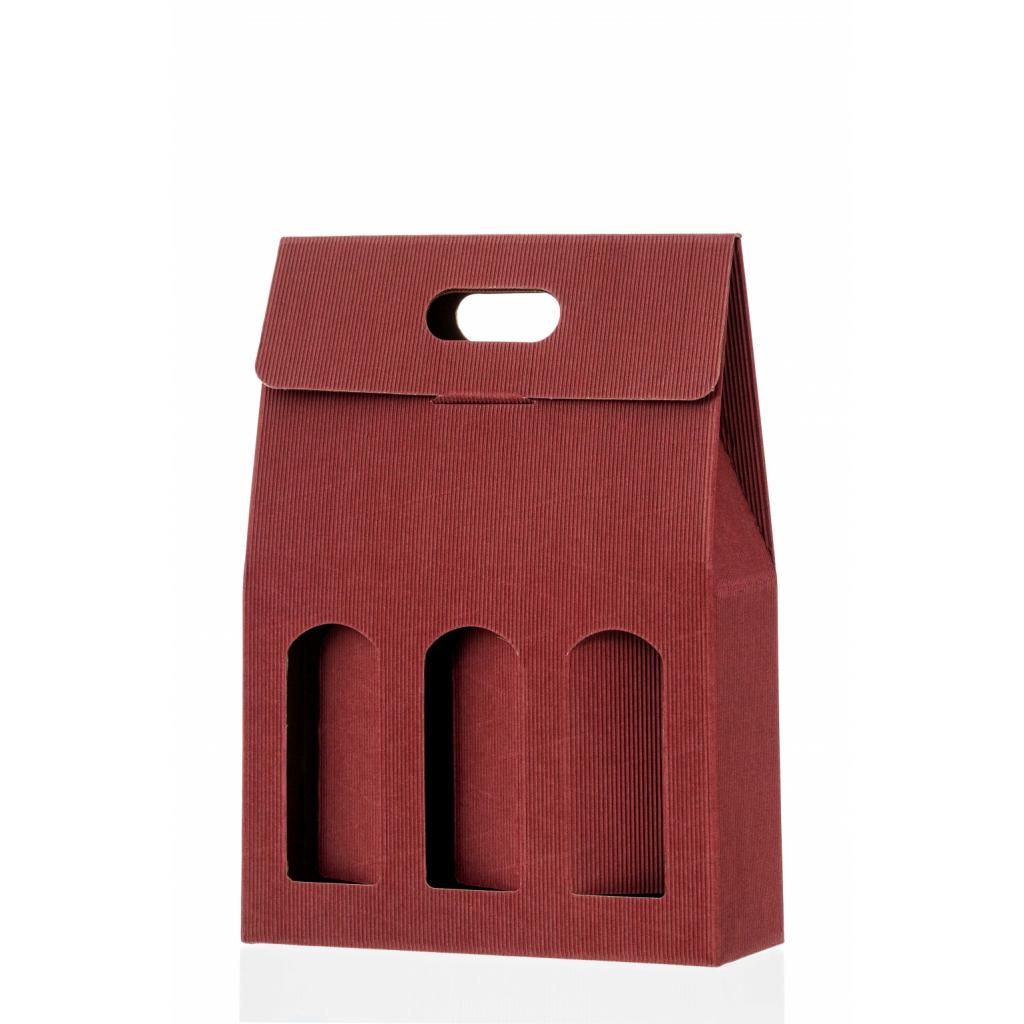 Wellenförmige Kartonverpackung - Karton-Flaschenträger für 3 Flaschen ROT