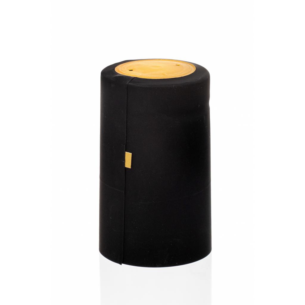 PVC-Kappen - PVC-Schrumpfkapsel schwarz mit goldenem Traubensymbol, groß
