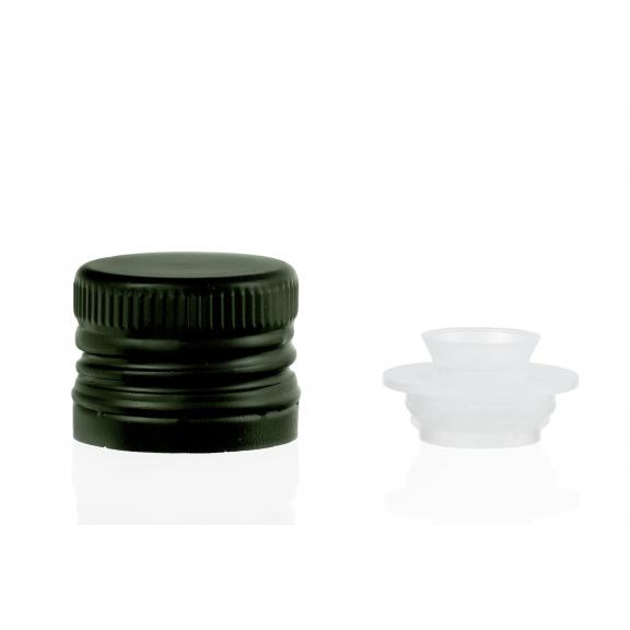 Screw on, crown, mechanical stoppers - Aluminium stopper + threaded insert green