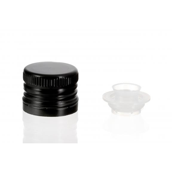 Screw on, crown, mechanical stoppers - Aluminium stopper + threaded insert black