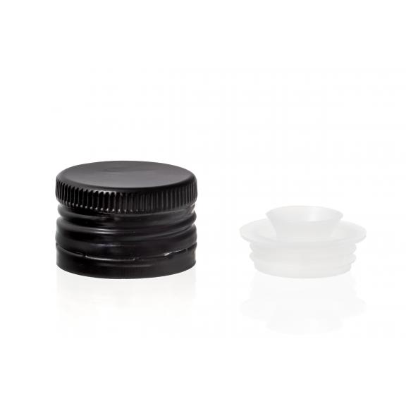 Screw on, crown, mechanical stoppers - Aluminium stopper + threaded insert black