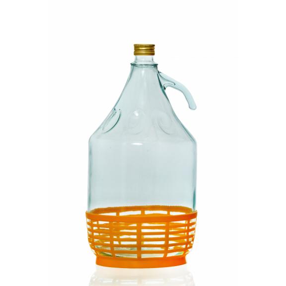 Glasballons mit breiter und schmaler Öffnung - Ballonflasche mit gelbem Kunststoffkorb (35er Gewinde)