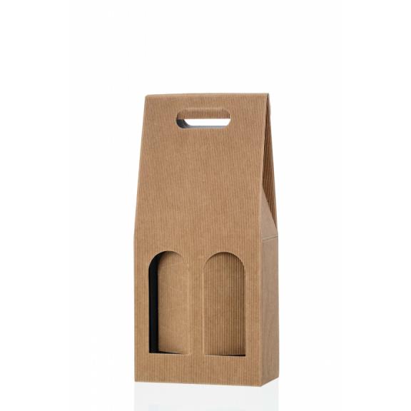 Wellenförmige Kartonverpackung - Karton-Flaschenträger für 2 Flaschen NATUR