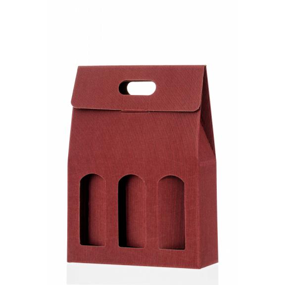 Wellenförmige Kartonverpackung - Karton-Flaschenträger für 3 Flaschen ROT
