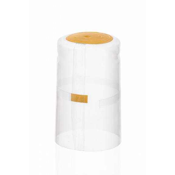 PVC-Kappen - PVC-Schrumpfkapsel transparent mit goldenem Traubensymbol, groß