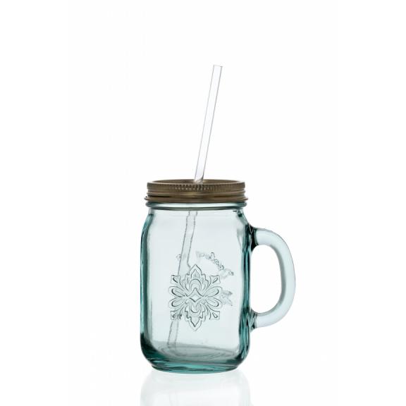 Gläser und Tafelglas - Trinkglas 550 ml mit Strohhalm und Deckel
